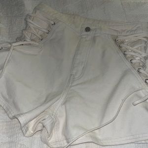 BDG Urban off white a line denim shorts with cross over